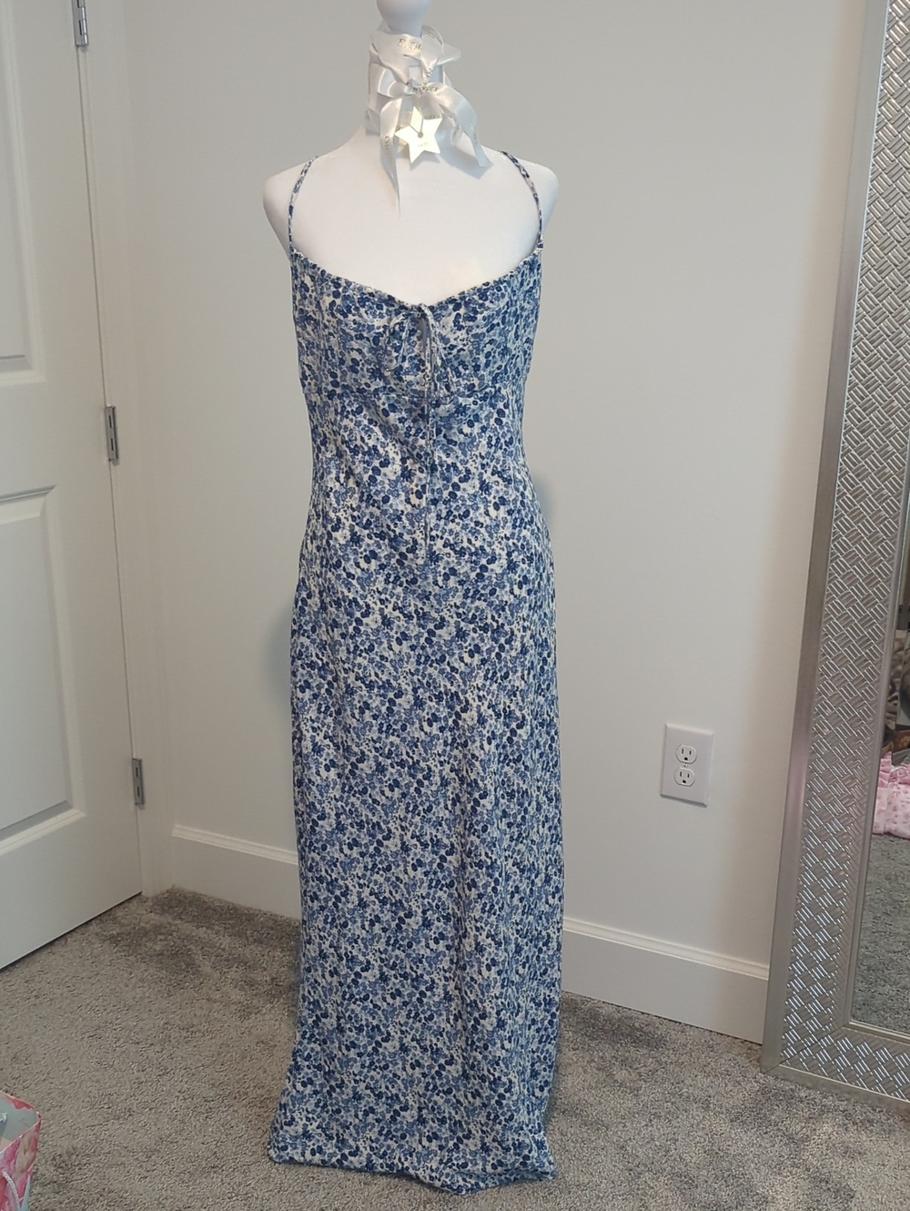Le Lis Blue Floral Tie-Front Spaghetti-Strap Maxi Dress